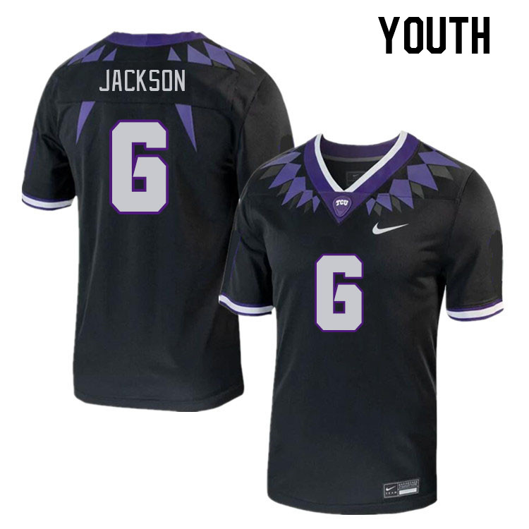 Youth #6 Chase Jackson TCU Horned Frogs 2023 College Footbal Jerseys Stitched-Black - Click Image to Close